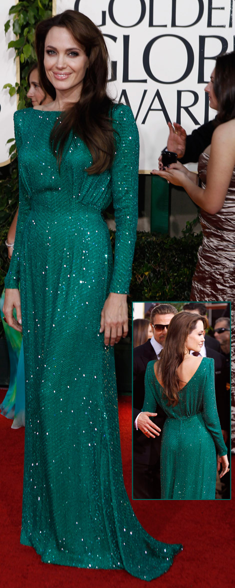 Angelina Jolie's Green Versace Dress For Golden Globes 2011