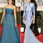 Freida Pinto blue Prada Dress Tilda Haider Ackermann 2012 Golden Globes