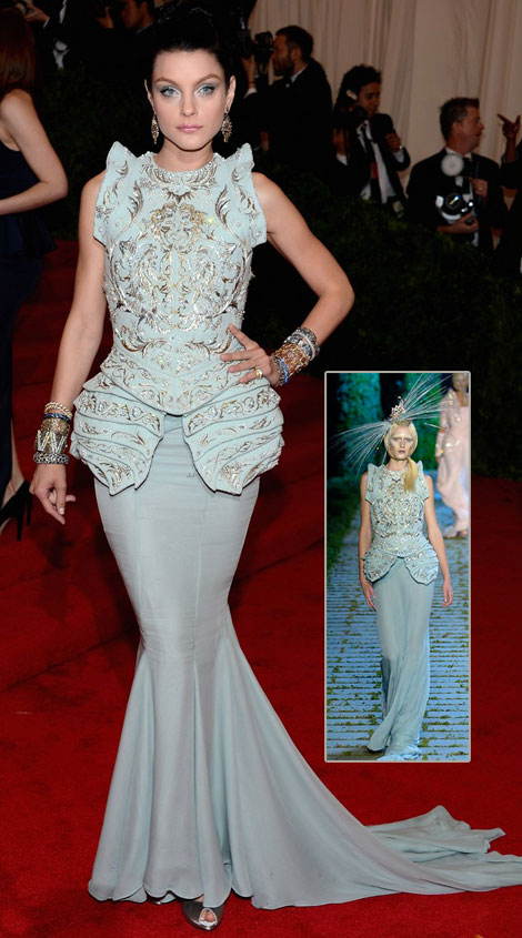 Models At Met Gala 2012: Jessica Stam Light Blue Dior Couture Dress