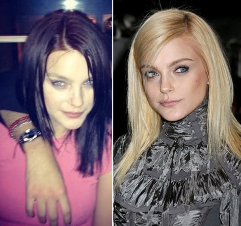 Usually a glam blonde Jessica Stam is now a sparkling brunette