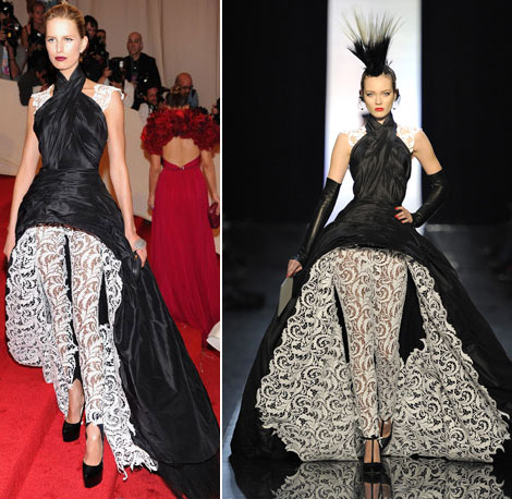 Karolina Kurkova’s Black JPGaultier Dress White Lace Leggings For Met Gala 2011