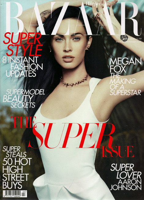 Covering the UK edition of Harper's Bazaar, the April 2010 issue, Megan Fox 