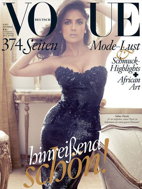 Salma Hayek Recycles Gucci Dress For Vogue Germany September 2012 Cover