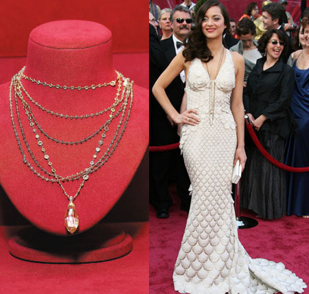 marion cotillard oscar. The Chopard Necklace worn by Marion Cotillard for Oscar 2008 (via wwd)