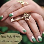 classy gold green halfmoon nails for spring