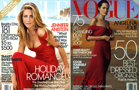 And that was the January Vogue cover with Angelina Jolie. The same red dress 