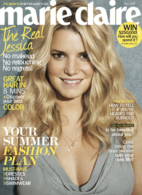 jessica simpson no makeup photo shoot. Jessica Simpson Marie Claire May 2010 cover
