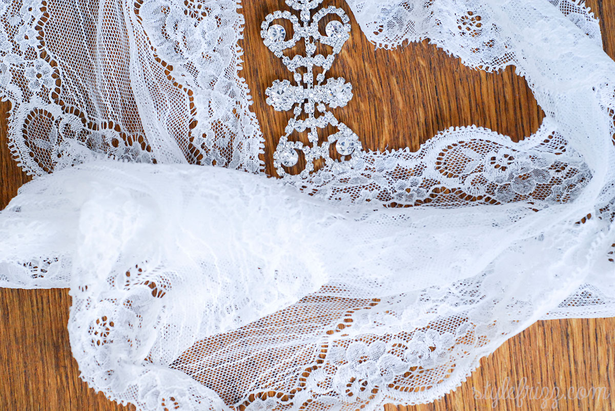 DIY Vintage Lace Wedding Veil With Crystals