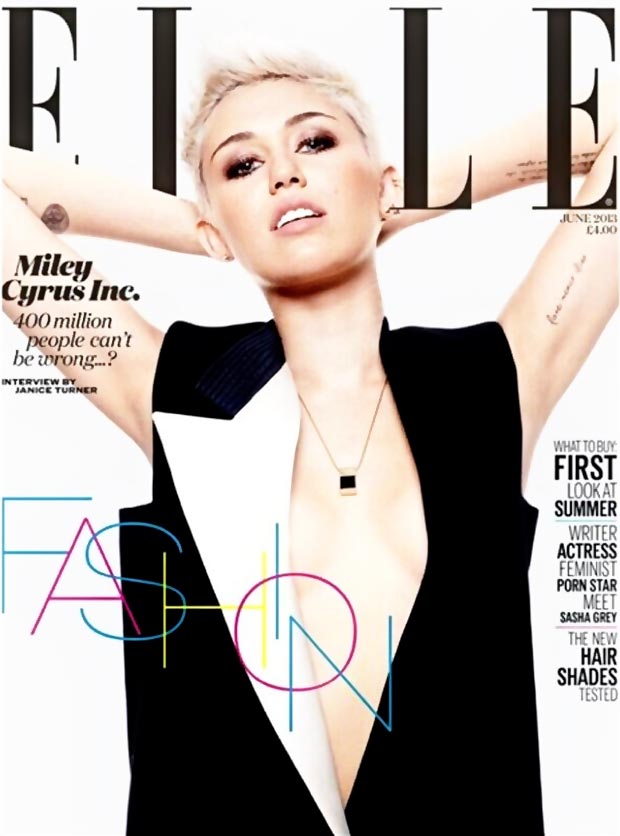 Miley Cyrus Dramatic Cleavage For Elle UK June 2013