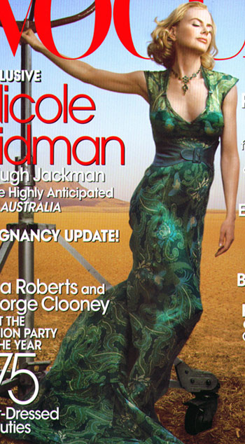 Nicole Kidman Green Dress Vogue July Cover (via wwd)