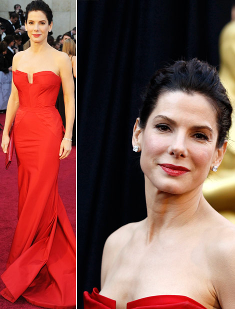 is a very strong woman, I prefer her looking more feminine and vulnerable. How about you? (photos via). Sandra Bullock red Vera Wang dress 2011 Oscars