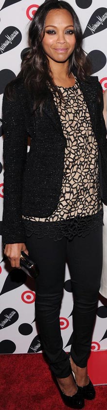 Black Lace & Sequins Outfit Inspired By Zoe Saldana