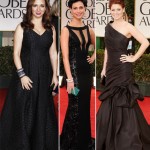 2012 Golden Globe Awards black dresses Maya Rudolph Morena Baccarin Debra Messing