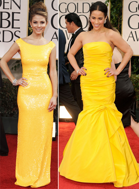 2012 Golden Globes yellow dresses Maria Menounous Paula Patton