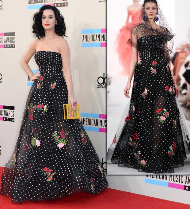 2013 AMAs Red Carpet Katy Perry flowers dress Oscar de la Renta