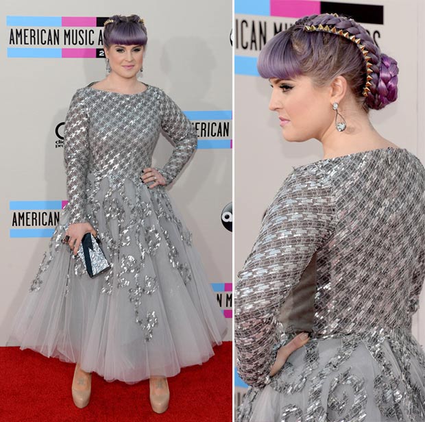 2013 AMAs Red Carpet Kelly Osbourne grey metallic dress