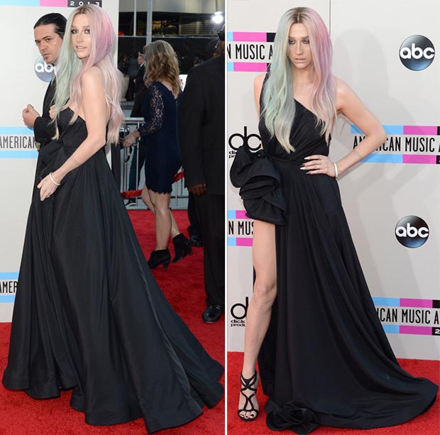 2013 AMAs Red Carpet Kesha black dress Michael Costello