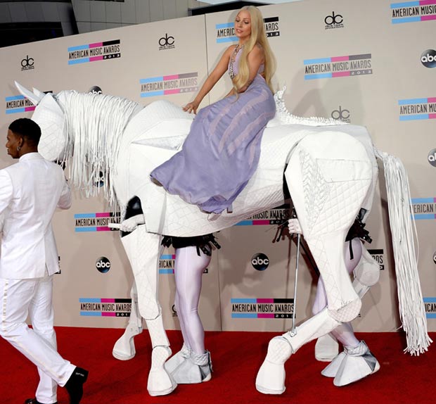 2013 AMAs Red Carpet Lady Gaga white horse