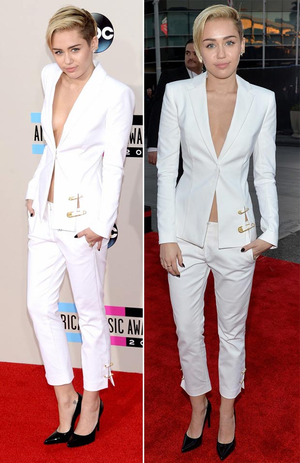 2013 AMAs Red Carpet Miley Cyrus white suit Versus