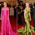 2013 Met Gala colorful outfits Gwyneth Paltrow pink Uma Thurman green