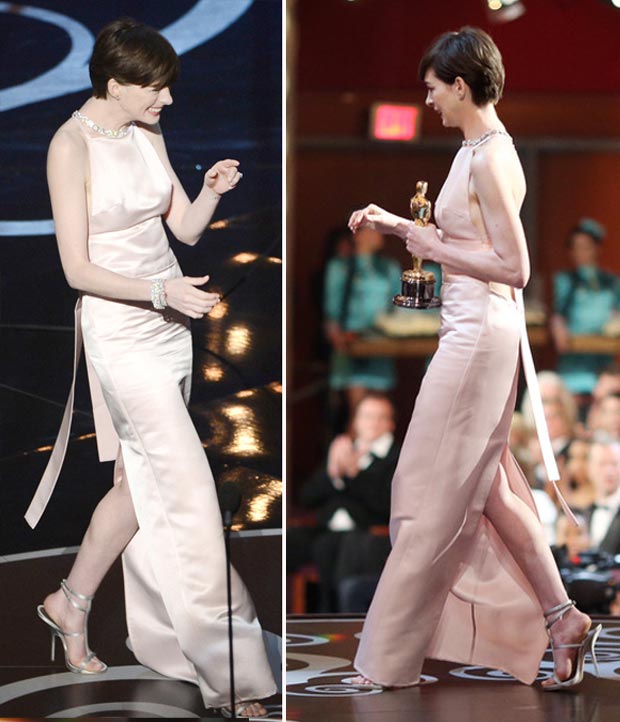 2013 Oscars fashion fail Anne Hathaway soft pink dress
