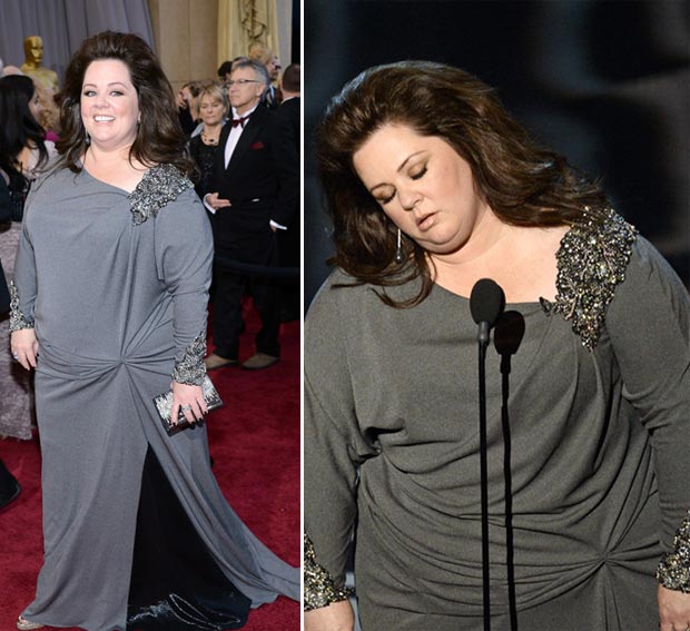 2013 Oscars fashion fail Melissa McCarthy gray dress