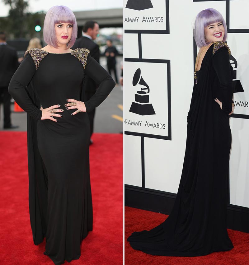 2014 Grammy Awards Kelly Osbourne black dress Badgley Mischka
