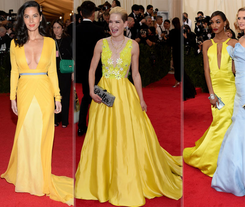 2014 Met Gala fashion yellow dresses Olivia Munn Julia Maclowe Jourdan Dunn