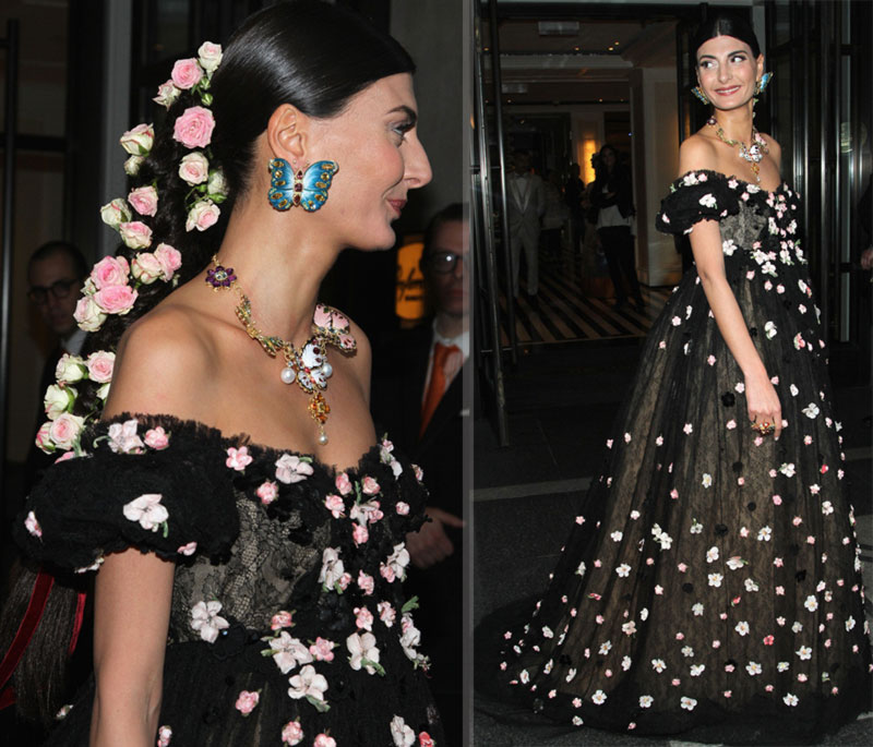 2014 Met Gala Red Carpet Giovanna Battaglia Dolce Gabbana dress hair roses