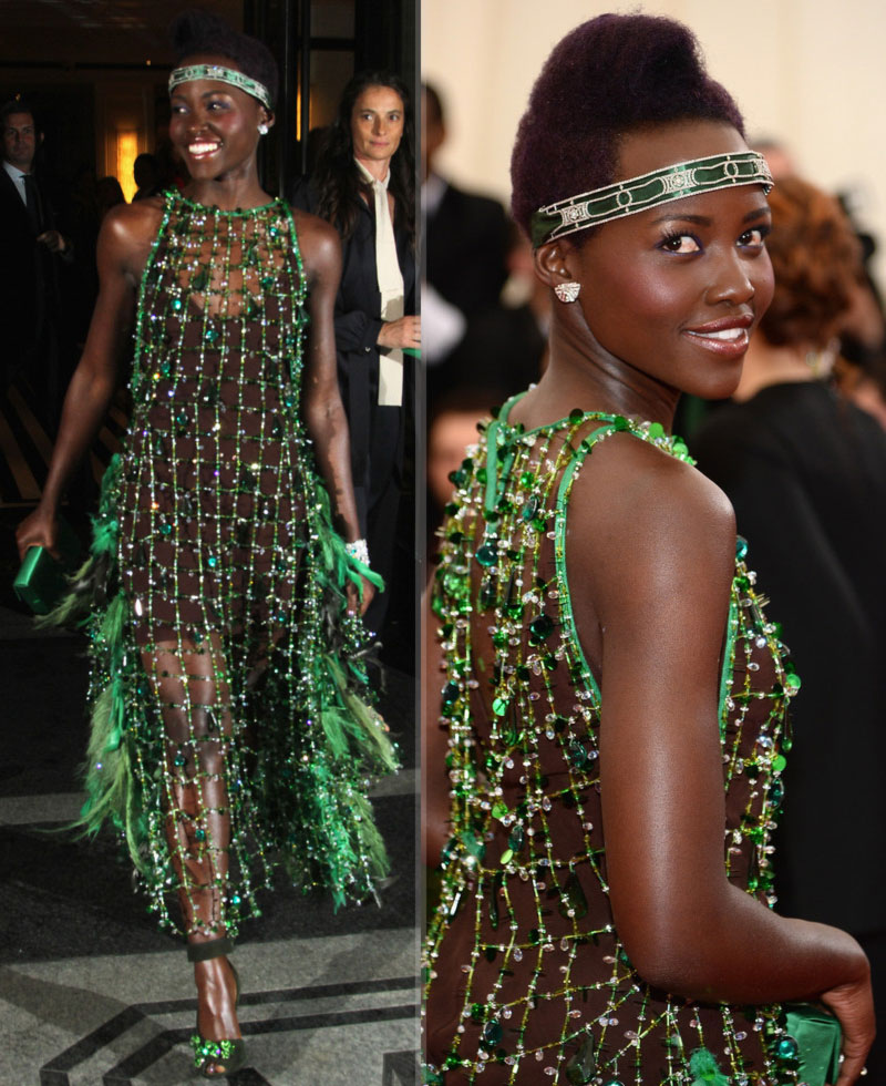 2014 Met Gala Red Carpet Lupita Nyongo green dress Prada