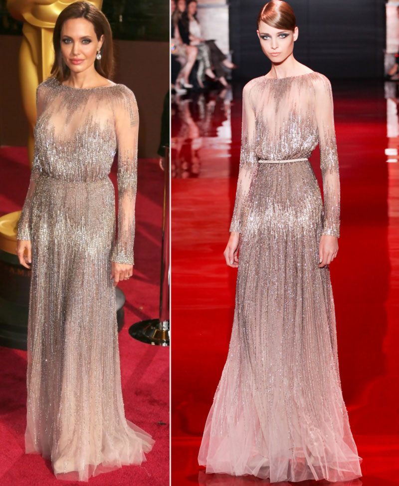 2014 Oscars dresses Angelina Jolie silver sequined Elie Saab