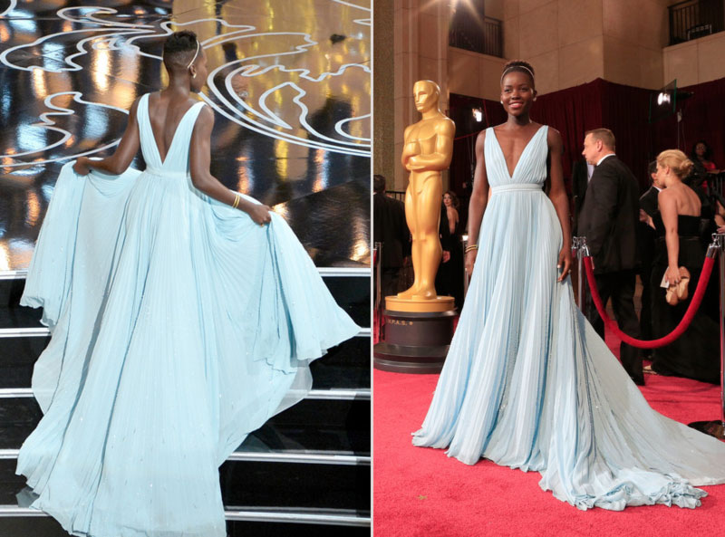 2014 Oscars fashion Lupita Nyongo Prada light blue dress