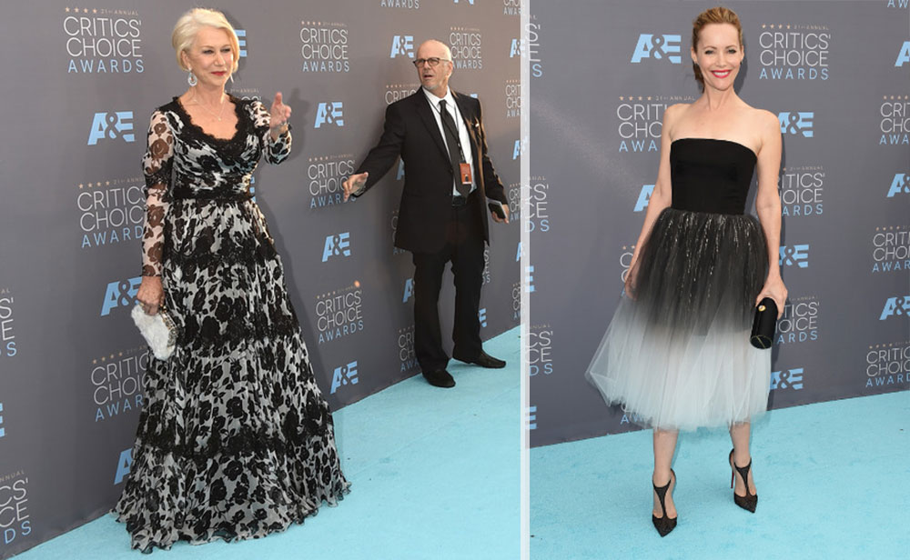 2016 critics choice awards red carpet dresses Helen Mirren Leslie Mann