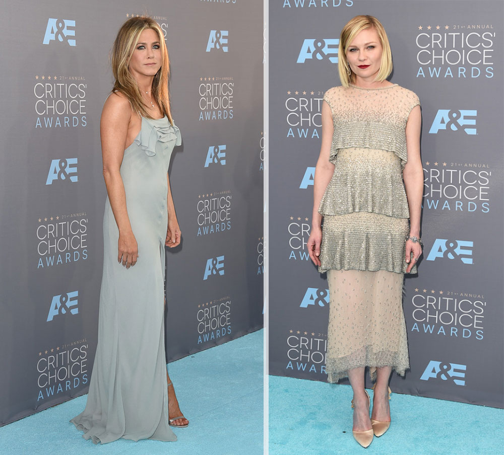 2016 critics choice awards red carpet dresses Jennifer Aniston Kristen Dunst