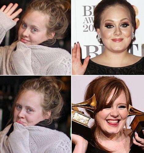 Adele with and without makeup