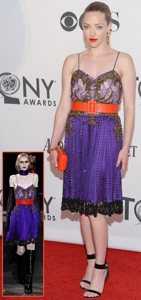 Tony Awards Red Carpet: Amanda Seyfried’s Orange Lips, Belt And Bag