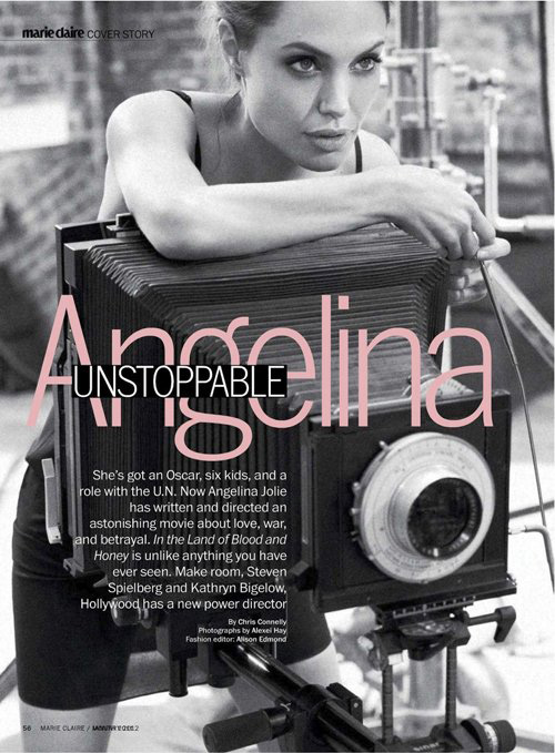 Angelina Jolie black and white Marie Claire January 2012