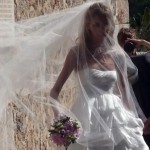 Anja Rubik white bride dress with veil