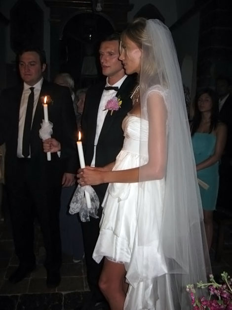 Anja Rubik white wedding dress church wedding ceremony with Sasha Knezevic