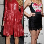 Blake Lively in red leather and Dolce and Gabbana outfit