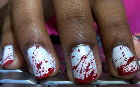 blood splattered manicure for Halloween