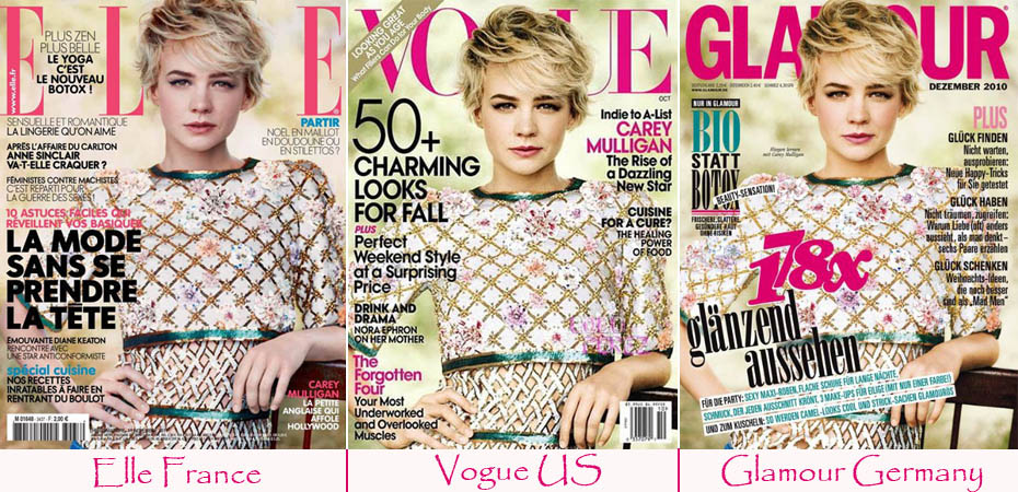 Carey Mulligan’s Elle France Cover Identical To Glamour’s Germany December Cover. Same As Vogue’s October 2010 Cover