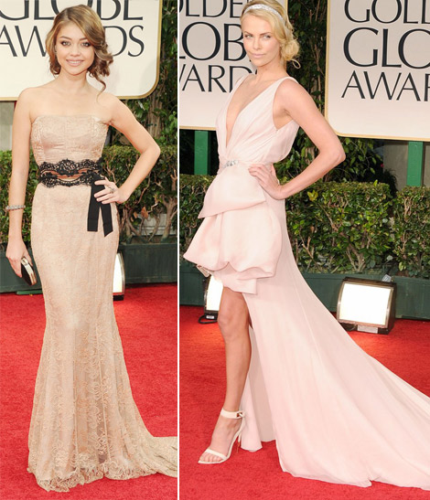 Charlize Theron Sarah Hyland pale dresses 2012 Golden Globes