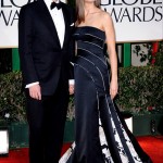 Colin Firth with wife Livia in black dress 2012 Golden Globes