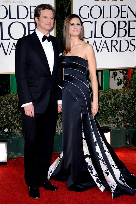 Colin Firth with wife Livia in black dress 2012 Golden Globes