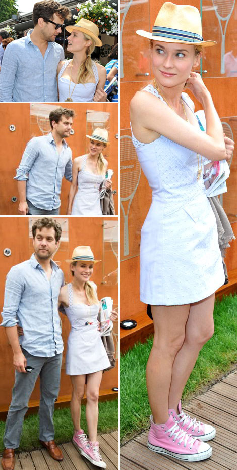 Diane Kruger mini dress Converse sneakers with Joshua Jackson French Open