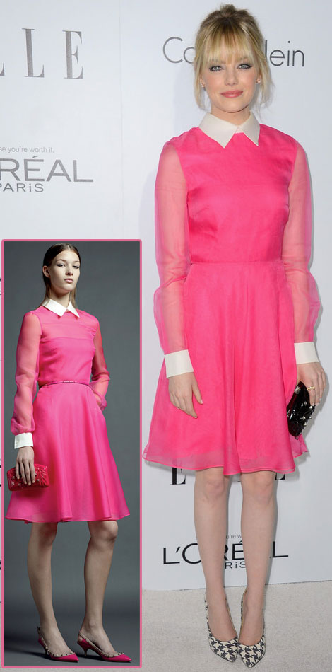 Emma Stone Valentino pink dress Elle Women in Hollywood gala