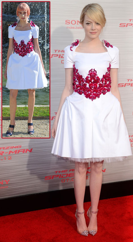 Emma Stone Spider Man Premiere In Lovely In Chanel Resort 2013 White Dress