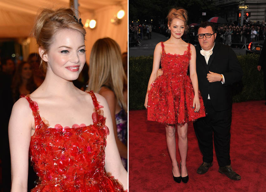 Emma Stone with Alber Elbaz Met Gala 2012 Red Carpet