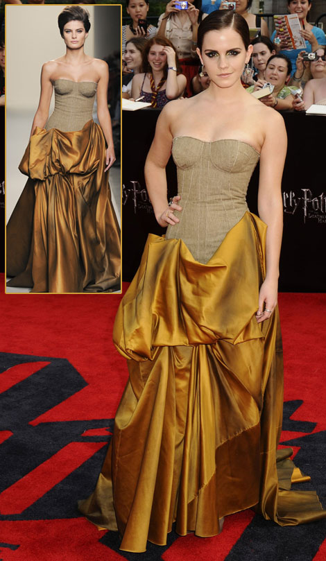 Emma Watson bronze Bottega Veneta dress Harry Potter New York premiere